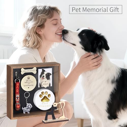 8.6'' Pet Memorial Shadow Box, Wooden Pet Remembrance Frame, Keepsake Box for Pet Ashes, Fur & Collar