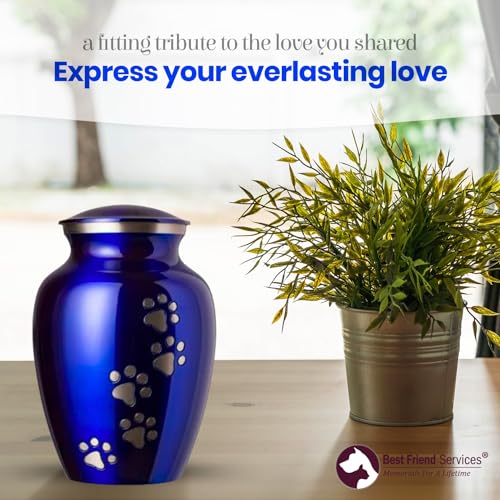 Ottillie Legacy Sapphire/Pewter/Vert Urn, up to 25lbs - color: Pure Blue, Vertical Pewter Paws, size: Small