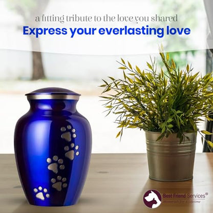 Ottillie Legacy Sapphire/Pewter/Vert Urn, up to 65lbs - color: Pure Blue, Vertical Pewter Paws, size: Medium