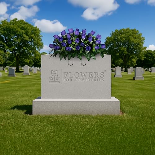 30" Headstone Flower Saddle Artificial Cemetery Flowers - Gravesite Flowers - Purple Roses - color: Purple Roses, size: (1) Saddle