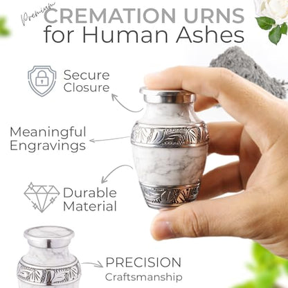 Marbled Metal Keepsake Urn for Human Ashes, Mini 6 Cu in, White - color: White, size: Small (Set of 1)