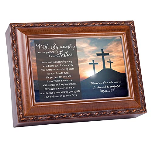 Cottage Garden Sympathy Passing Father Woodgrain Music Box Plays How Great Thou Art