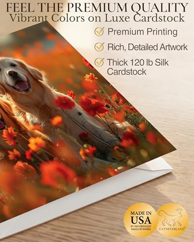 Golden Retrievers in Flower Garden All Occasions Greeting Card from Unique Dogs Party Delights Collection Large 5x7 Inch Blank Inside with Envelope - color: Golden Retrievers in Flower Garden