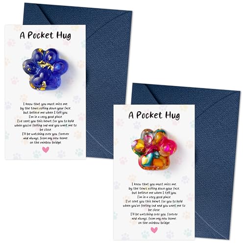 EYxsaxenk Loss of Pet Sympathy Gift Rainbow and Blue Mini Paw Pocket Hug | Loss of dog cat mini keepsake, Memorial card & envelope, Remembrance pet sympathy gift for pet lover, Adult stress relief toy - color: Colorful & Blue