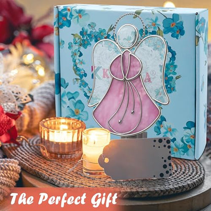 Stained Glass Pink Guardian Angel Night Lights Plug into Wall - color: Pink Angel