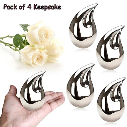 Teardrop Small Keepsake Cremation Urns for Human Ashes Adult Male Female - color: Silver, size: 4 Pcs Small