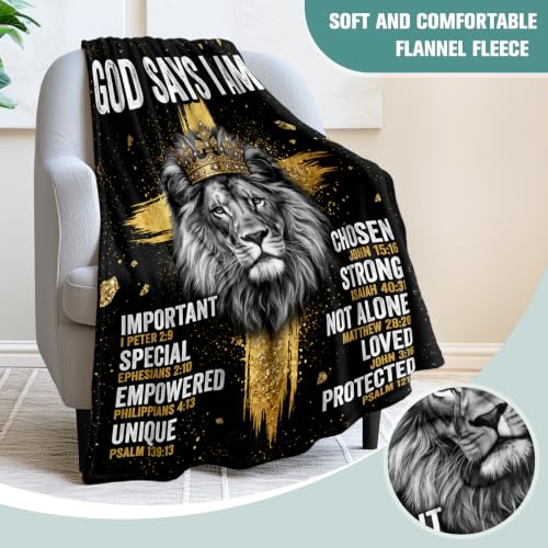 Jekeno Religious Lion Gifts Blanket Christian Verse Throw Blanket | 50x60 Inch Flannel Faith Bible Verse Pattern Blanket Gifts for Baptism Confirmation Christmas Birthday Women Men - color: Lion, size: 50x60 Inch