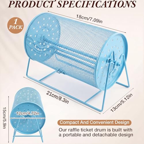 Teenyyou Raffle Drum Holds 600 Tickets, Metal Ticket Wheel Spinner with Stand, Raffle Tickets Cage for Games Events, Parties, School Drawings(Integrated Rotary,Blue,7.09" X 4.72", Small) - color: Blue, size: 7.09" X 4.72", Small, style: Integrated Rotary