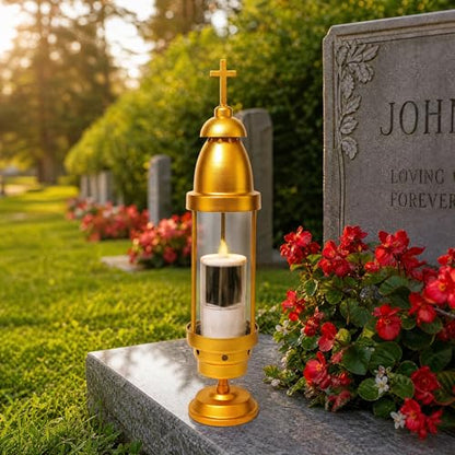 Cemetery Solar Lights with Cross & Solar Candle, Waterproof Dual Mount