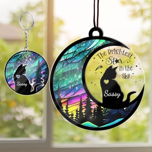 Custom Cat Memorial Suncatcher, Personalized with Name and Breed, Loss of Pet Sympathy Gift for Cat Lovers, Stained Glass Look Acrylic Ornament - color: #2 Cat Suncatcher