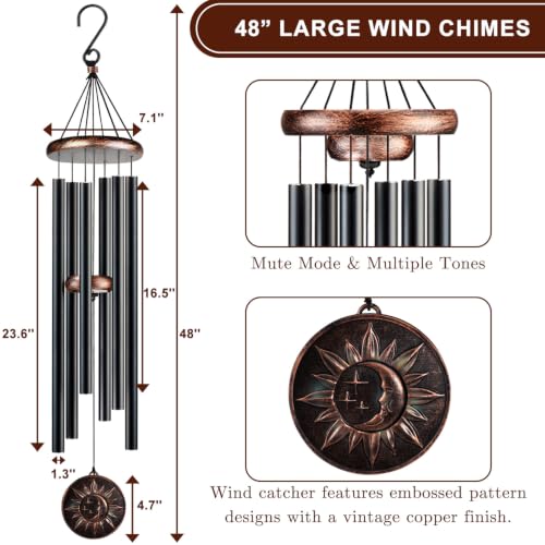 48" Large Wind Chimes for Outside, Sun Moon Star Outdoor Decor - size: 48" Sun Moon Star