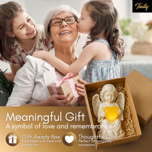 TIALLY Solar Angel Garden Statue with Heart, 12" Memorial Light Up Angel | Glowing Lighted Heart Bright Every Night, Weatherproof Resin Built to Last - a Sympathy Garden Gift for Women, Mom and Dad - size: Large