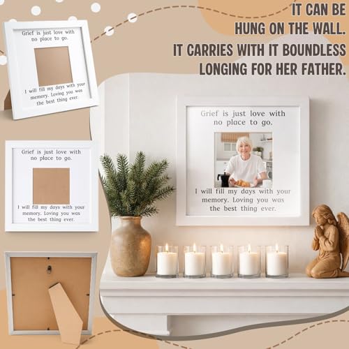 THYGIFTREE Memorial Picture Frame for Loss of Mom Gifts - Grief is Just Love With No Place To Go Sympathy Tribute - 9.5x9.5 Rustic Wood Photo Holder - Modern Bereavement Decor for Healing Friend