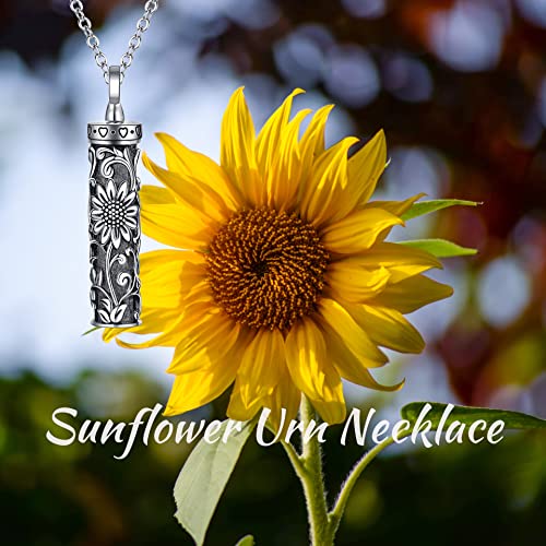 Sterling Silver Flower Tree Life Cremation Urn Necklace for Women - color: Cylin *Sunfl. 1