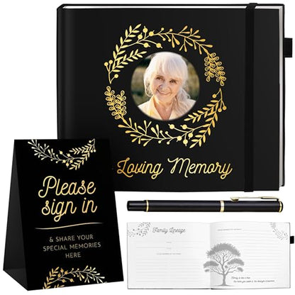 Elegant Black Funeral Guest Book, 10 x 8 Inches 120 Pages Guest Book for Funeral, 360 Entries Guest Book for Funeral and Memory, Memorial Service Guest Book with Pen and Sign, Memorial Guest Book