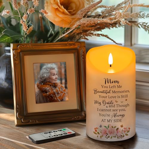 Memorial Candle, Real Wax LED Light with Remote Control, Sympathy Gift for Loss of Loved One or Mother, 4" x 7" - color: Mom