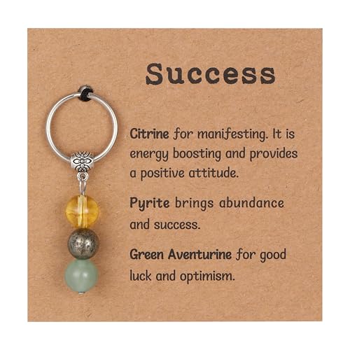 GINAZL Natural Crystals Keychain Gift, Evil Eyes Charm Keychains Inspirational Keychain for Women Bag/purse Charms - color: Succeess