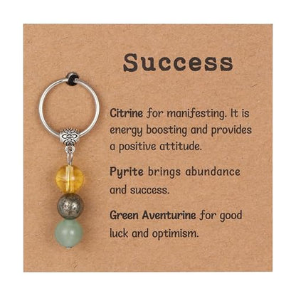 GINAZL Natural Crystals Keychain Gift, Evil Eyes Charm Keychains Inspirational Keychain for Women Bag/purse Charms - color: Succeess