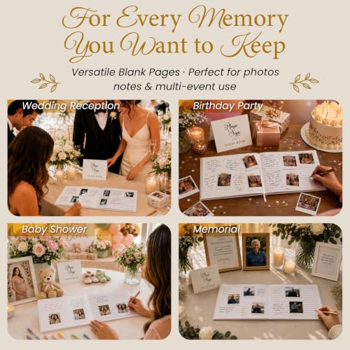 Wedding Guest Book, 100 Blank Pages, 9×7" Gold Foil Hardcover - color: White