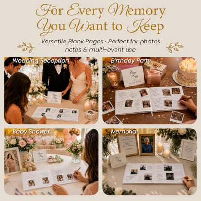 Wedding Guest Book, 100 Blank Pages, 9×7" Gold Foil Hardcover - color: White
