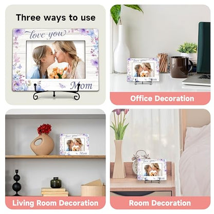 DETIHO Mom Picture Frame, 4"x6" Mothers Day Photo Gifts，Mom Wooden Picture - style: love you mom