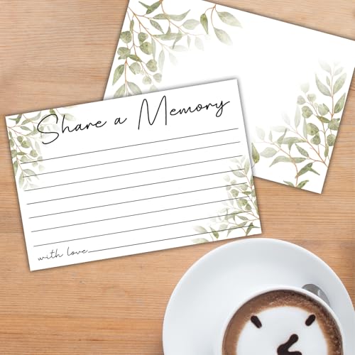 25PCS Share a Memory Cards, Memorial Cards Celebration of Life Decorations for Anniversary Memorial Funeral Graduation Bridal Shower Game (Green Leaf)-04
