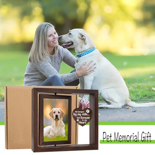 Dog Memorial Gifts for Loss of Dog, Pet Memorial Gifts for Dogs Cat, Loss of Dog Sympathy Gift, Pet Remembrance Bereavement Gift, Dog in Heaven Passing Away Gift, Rotating Picture Frame Fit 4x6 Photo
