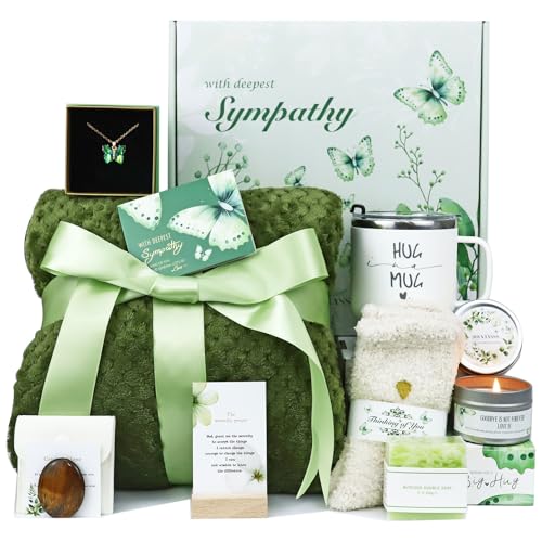Sympathy Gift Baskets Memorial Gifts for Loss of Loved One, Mother, Father, Husband, Mom, Dad – Miscarriage Gifts Bereavement Grief Care Package for Women - color: Green