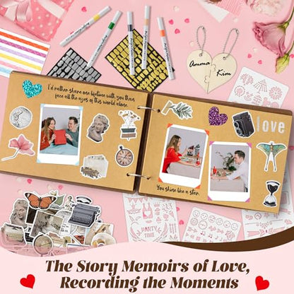 CY2SIDE 3 Years Anniversary Couple Scrapbook - 111PCS 3 Years Down Wooden Photo Album Scrapbook Craft Kit with Heart Puzzle Brown Paper Sticker and Template for DIY Dating Gift for Him Her - style: 3 Years Couple