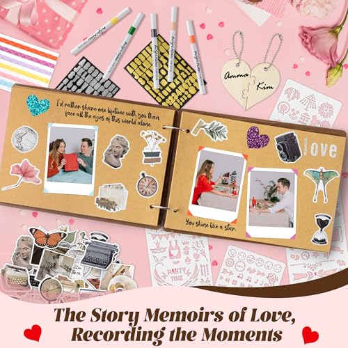 CY2SIDE 3 Years Anniversary Couple Scrapbook - 111PCS 3 Years Down Wooden Photo Album Scrapbook Craft Kit with Heart Puzzle Brown Paper Sticker and Template for DIY Dating Gift for Him Her - style: 3 Years Couple