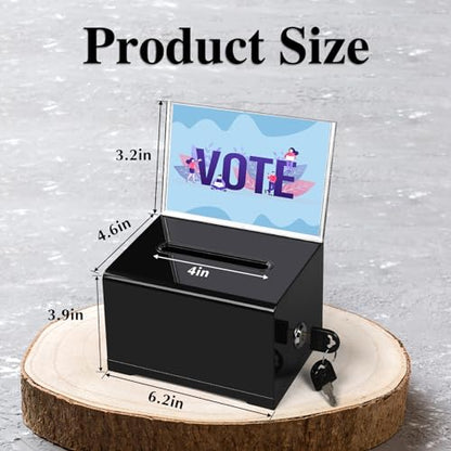 Acrylic Donation Box with Lock, Black Ballot Box with Sign Holder, 2 Pack Suggestion Boxes for Fundraising, Donation, Bar, School Voting, 6.2x4.6x3.9 Inch | Suggestion Box for Fundraising, Ballot Box with Slot for School, Donation, Bar, School Voting, 6.2