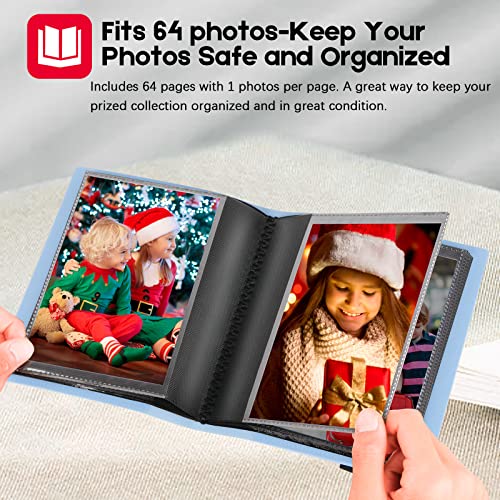 Aevdor 2 Pack 5x7 Photo Albums, Holds 128 Photos, Elastic Band Closure | Clear 5x7 Pockets, Book-Style Viewing, Family, Wedding, Baby, Travel & Graduation Photos - color: 2Pack Blue