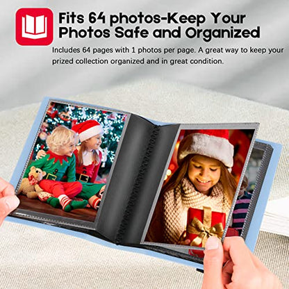 Aevdor 2 Pack 5x7 Photo Albums, Holds 128 Photos, Elastic Band Closure | Clear 5x7 Pockets, Book-Style Viewing, Family, Wedding, Baby, Travel & Graduation Photos - color: 2Pack Blue