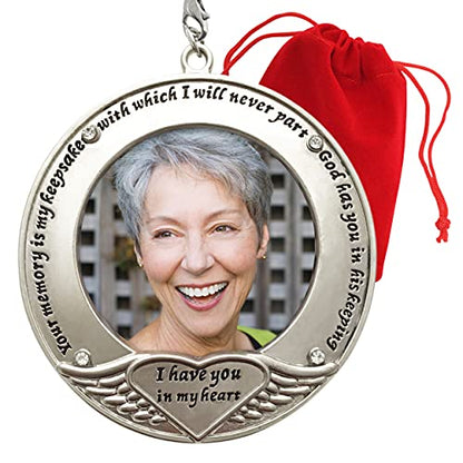 Memorial Photo Christmas Ornament – I Thought of You with Love Today Bereavement Ornament – in Loving Memory Picture Keepsake for Loss of Loved One – Gift with Storage Bag – Custom Photo Option – 3" - size: 1 Non-Customized