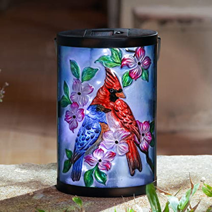 MUMTOP Cardinal Solar Lantern, Hanging Glass Outdoor Garden Light - color: Sky Blue
