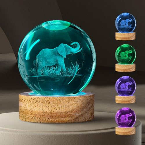 3D Elephant Crystal Ball Night Light Elephant Gifts for Women, 60mm Elephant Figurine Glass Lamp with 16 Colors and Remote Unique Elephant Room Decor Birthday Christmas Gifts for Boys Girls Teen - color: Elephant