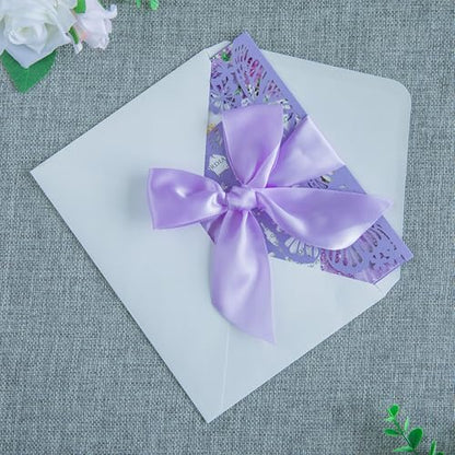 20 PCS 5.12x7.2 Butterfly Personalized Quinceanera Invitation, Customized XV Anos Laser Cut Invitation Cards with Envelopes (Violet Personalized) - color: 20 PCS Violet Personalized