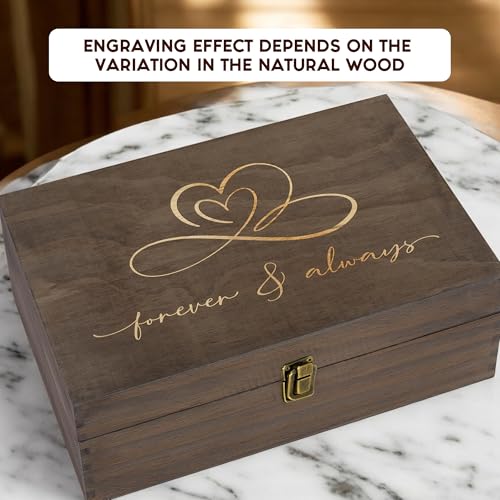 Rustic Wooden Memory Box – Medium Keepsake Storage Box with Double-Sided Engraving – “Forever & Always” Outside & “Every Love Story…” Inside – Personalized Gift for Couples, Wedding, Anniversary - size: Medium, style: Forever & Always