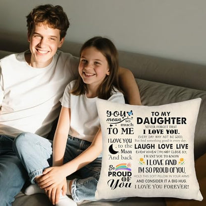 Daughter Gift Ideas Throw Pillow Covers for Daughter from Mom Dad Birthday Graduation Thanksgiving - color: Daughter