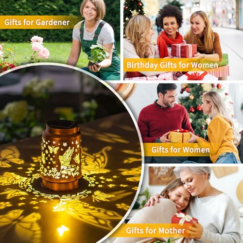 Fairy Solar Lanterns Outdoor Waterproof,Hanging Solar Lights Gifts for Women Mom Grandma Metal Decorative LED Lantern Outside for Yard,Patio,Lawn,Porch,Backyard,Garden Decor - style: F、1Pack-Fairy