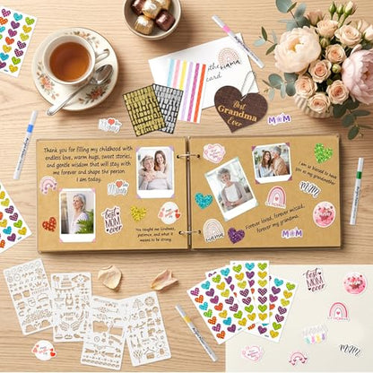 CY2SIDE Best Grandma Ever Album Scrapbook - Mother’s Day Wooden Scrapbook Craft Kit, DIY Photo Memories Book with 30 Pages Birthday Gift for Mother’s Day, DIY Handmade Scrapbook Gift for Grandmother - style: Best Grandma Ever