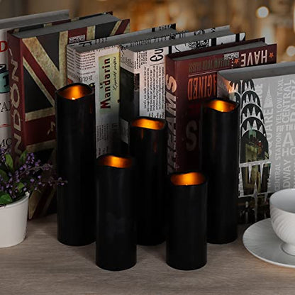 antizer Flameless Candles Led Candles Pack of 9 (H 4" 5" 6" 7" 8" 9" x D 2.2") Black Real Wax Battery Candles with Remote Timer - color: Black - Set of 9