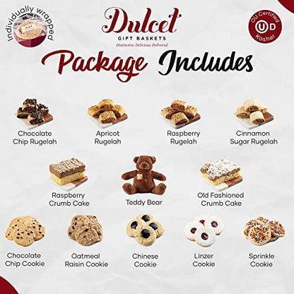 Dulcet Gift Baskets Happy Holiday Deluxe Bakery Mix of Assorted Cookies and Pastries with Decorative Teddy Bear for Women, Friend, College, Couples, Mom, Dad, Wife, Daughter, Him and Her. - style: Holiday