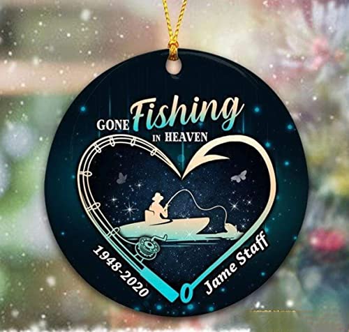 Personalized Memorial Ornament for Dad Father Daddy in Heaven Bereavement Gifts Memorial Gone Fishing Heart Heaven Custom Name Photo Tree Hanging Decor in Loving Memory Gifts for Christmas