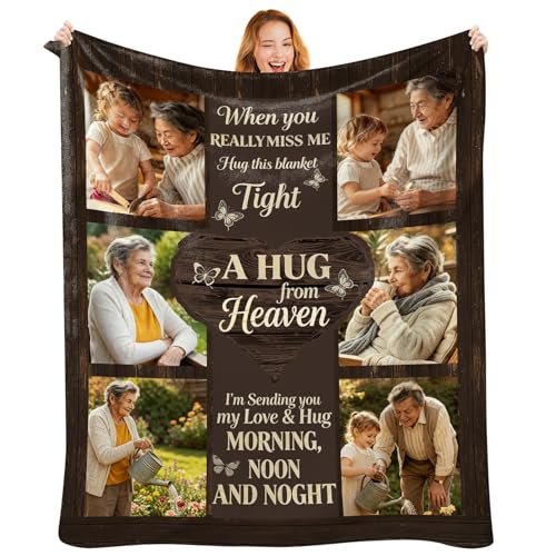 Custom Memorial Blanket with Photo, Personalized in Loving Memory Throw for Loss of Loved One, Made in USA, Customized Sympathy Bereavement Remembrance Grieving Blanket for Loss One (Design 12) - color: Design 12