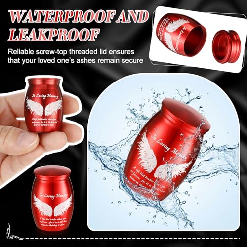 Ecation 12 Set Small Urn Cremation Jewelry Necklaces for Ashes Stainless Steel Keepsake Urns Memorial Locket Mini Ash Holders Waterproof for Human Adult Female Male Family Loved One(Red) - color: Red