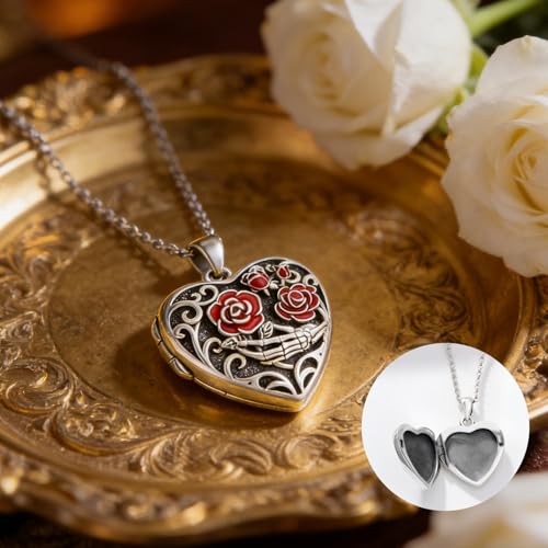 Personalized Heart Locket Necklace That Holds Pictures 925 Sterling Silver Custom Photo Lockets Necklaces Jewelry Gifts for Family Women Lover - color: Rose, style: Locket Only