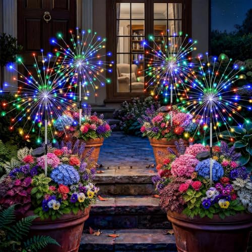 Solar Firework Lights Outdoor 4 Pack, 120LED Solar Starburst Twinkle Garden Lights with 8 Modes, Waterproof Decorative Fairy Light for Garden, Yard, Lawn Landscape & Halloween Christmas Decor - color: Multicolor, size: 4 Pack