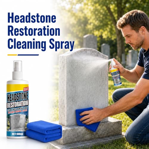 Headstone Restoration & Cleaning Spray,Tombstone & Monument Cleaning Spray,for Granite Marble Cemetery Memorials,Stone Cleaner Gravestone Cleaning Kit (2PC)