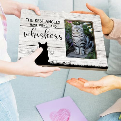 Cat Memorial Gifts for Loss of Cat, Pet Sympathy Gift Wooden Picture Frames, 4x6 inch Photo - color: Brown